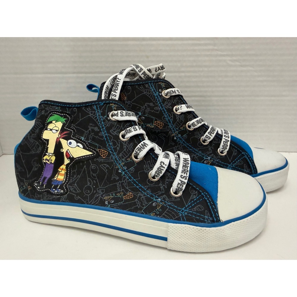 Disney Store Phineas and Ferb High Top Sneakers Black Blue Kids Size 2